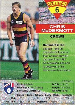 1994 Select AFL #6 Chris McDermott Back